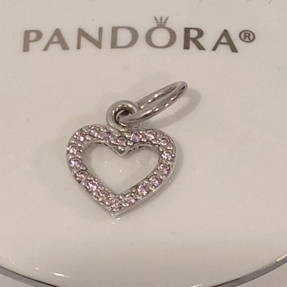 Pandora 925 Silver Pink Rhinestone Dangle Heart Charm Pendant - Picture 1 of 9
